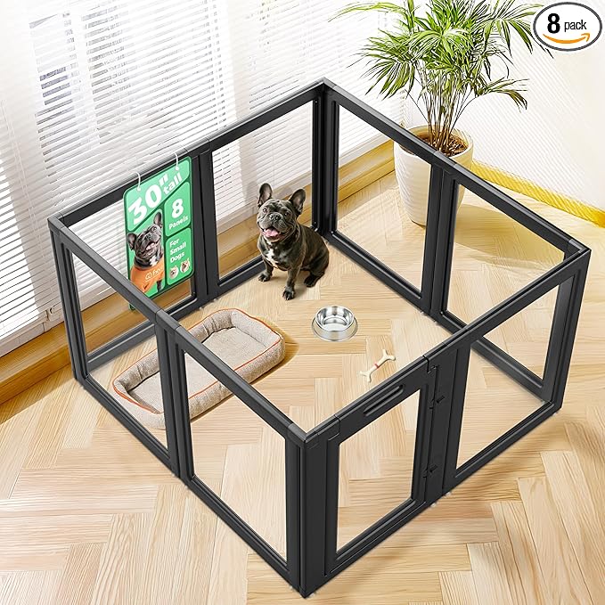 FXW AuraSpace Acrylic Indoor Dog Playpen for Small and Medium Dogs, 30 Inch, 8 Panels, Black