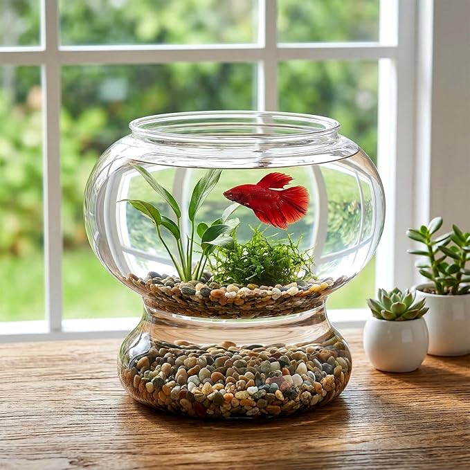 Mini Plastic Fish Bowl 25 oz Decorative Small Fish Tank Unbreakable Aquarium Starter Kit for Centerpiece Vases Party Decorations (2026 New Model)