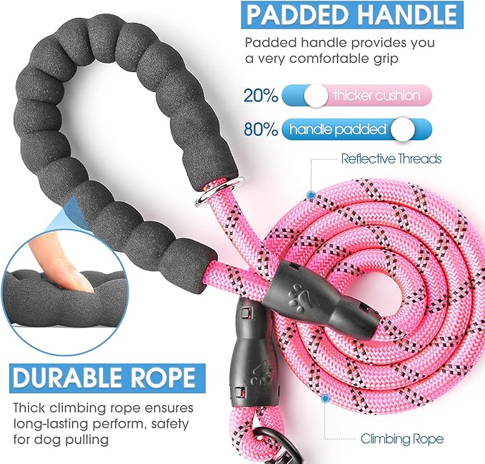 BAAPET 2/4/5/6 FT Dog Leash with Comfortable Padded Handle and Highly Reflective Threads for Small Medium and Large Dogs (4FT-1/2'', Pink)