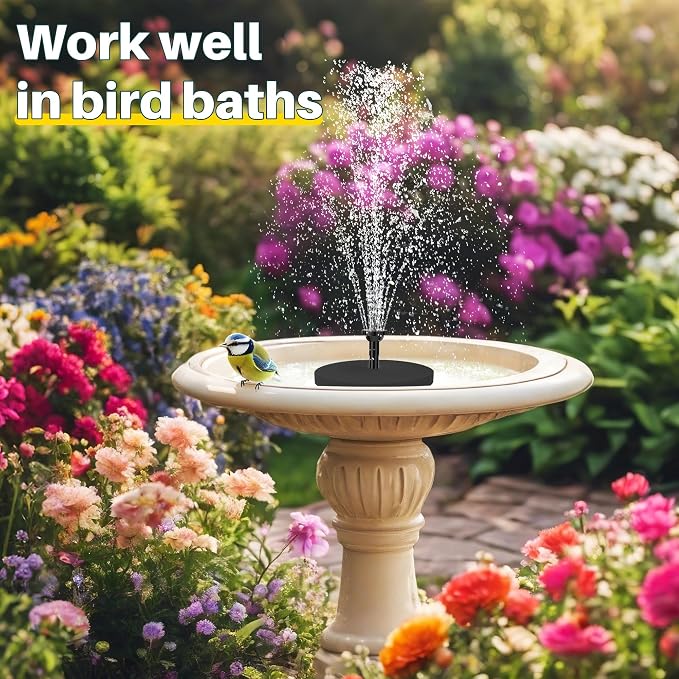 Biling 5.5W Solar Fountain Pump with Dry-Run Protection for Bird Bath | DIY Solar Water Pump with Double-Layer Nozzles, 5 Ft Tubing for Birdbath, Garden Ponds, Water Features