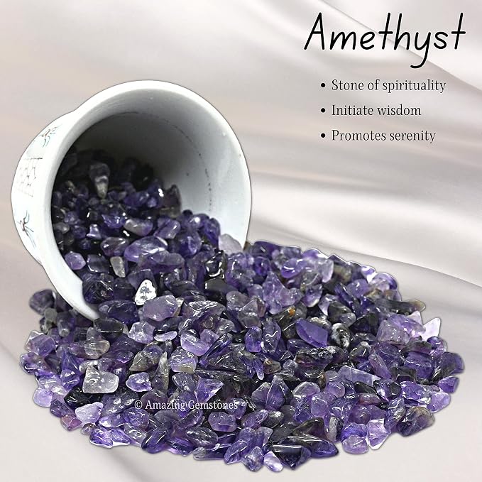 Amazing Gemstone Amethyst Crystals Aquarium Gravel Rocks for Fish Tank Decor - Certified Crystals for Spiritual Healing and Witchcraft, Garden Landscaping and Home Vase Display (1lb)