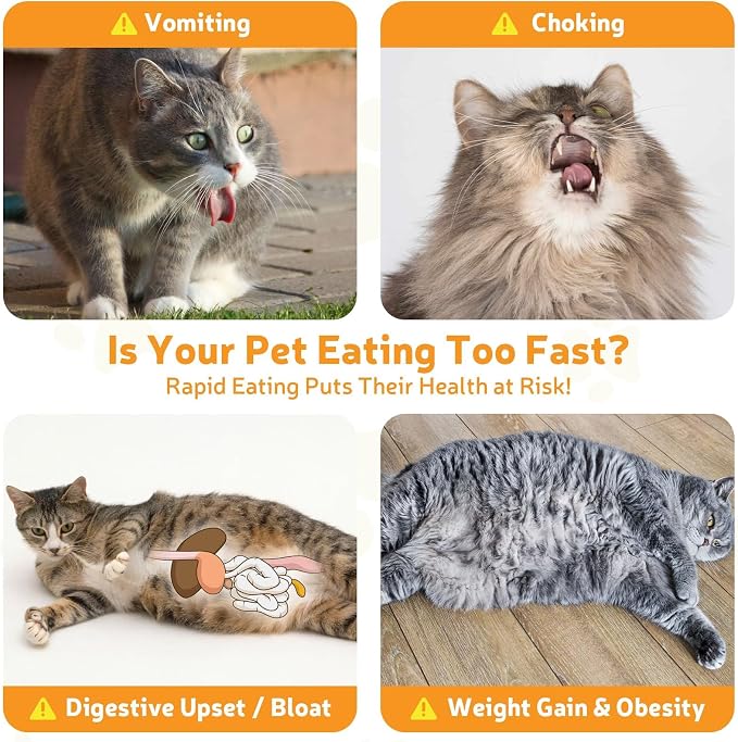 Ceramic Slow Feeder Cat Bowl 6.3" Wide (White) | Anti-Gulping & Keep Fit, Dishwasher Safe, For Dry and Wet Food, For Cats and Small Dogs, Shallow Bottom Puzzle Feeder
