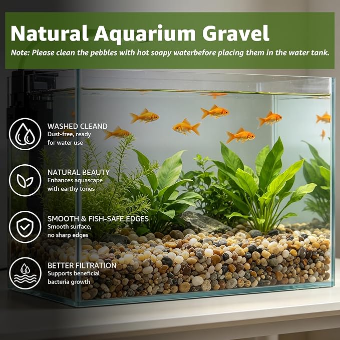 5lbs Aquarium Gravel, 1/3''(8mm) Pea Gravel,Natural River Pebbles | Water-Washed, Undyed and Uncoated, for Freshwater Tanks, Turtle Habitats, Planted Displays and Stream Layouts