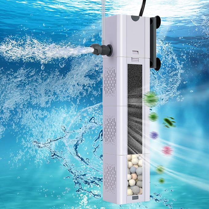 320 GPH 4-In-1 Aquarium Filter, 60-120 Gallon Fish Tank Filters (20 W) | Fish Filter, Filtration And Oxygenation, Filter for Fish Tank with Biochemical Cotton, Ceramic Beads, Turtle Tank Filter