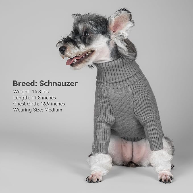 cyeollo Dog Sweater Turtleneck Knitted Sweaters with Long Sleeves Soft Knitwear Warm Dog Clothes for Medium Dogs, Grey XXL