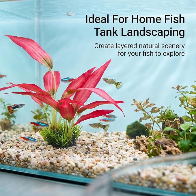 2 Pack Silk Aquarium Plants, 8 Inch Fish Tank Decor | Artificial Fish Tank Plants, Stable Rock Base, Soft Fabric Leaves, For Betta, Goldfish, Tropical Freshwater Aquariums