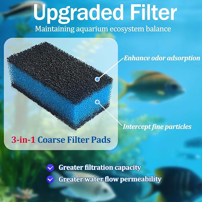 NEWKE 4 Sets of Three-Stage Filtration Filter for AquaClear 50 Power Filter | Maintenance Kit Replacement for Fish Tank Filter for 20 to 50 Gallon Aquarium, 3in1 Carbon & Ceramic ring & Foam & Pre-filter