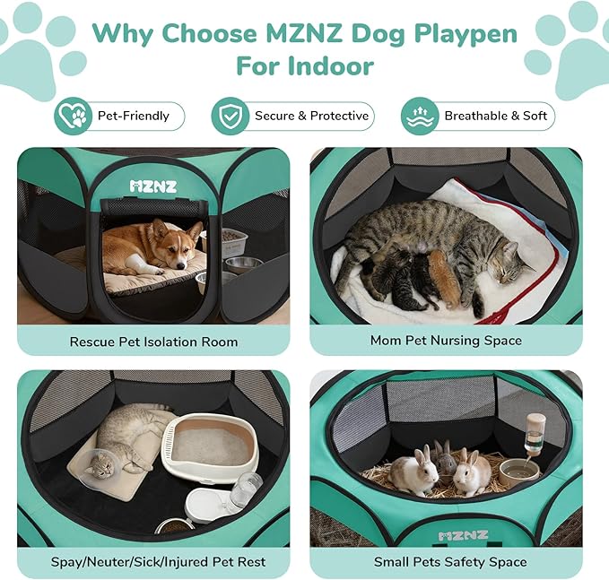 MZNZ Dog Playpen, Portable Puppy Pet Crate Indoors for Small/Medium Dogs Cats Rabbits, Foldable Dog Cage Enclosure for Outdoor, Pop Up Dogs Tent Kennel with Carrying Case, Blue