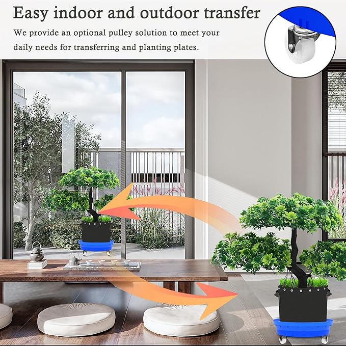Self-Watering Base with Visible Water Level,5-Pack,Keeps Leaves and Flying Insects Out,Maintains Water Quality, Equipped with Rollers for Easy Movement and Rotation, Blue.