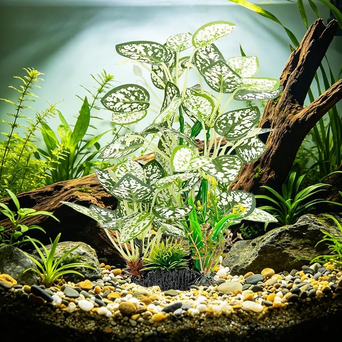 Silk Aquarium Plants 9.8in 2-Pack | Soft fish-safe durable fade-resistant for fresh/salt weighted base flexible