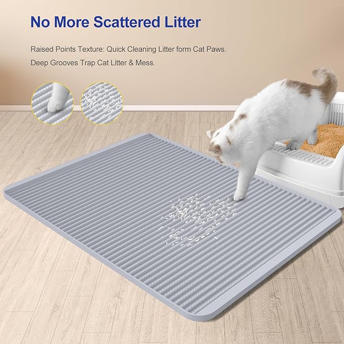 Filmicy Silicone Cat Litter Mat for Litter Box - Large 31" x 23" Waterproof Litter Trapping, Non-Slip, Durable, Easy Clean Scatter Control & Washable Kitty Floor Mat