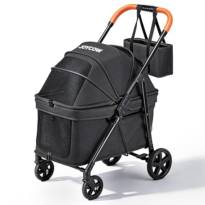 Dog Stroller for 2 Small Dogs or 1 Medium Pet, Low-Entry Design with Anti-Jump-Out, 600D Oxford Fabric, Up to 70 lbs,Black