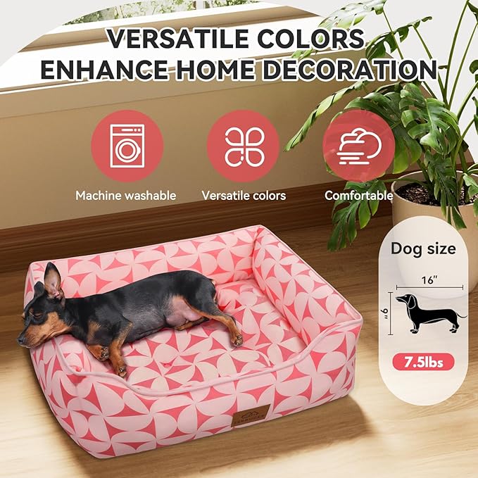 Zerbuger Rectangle Cat Dog Bed for Large Medium Small Pets Indoor Outdoor Machine Washable Sleeping Sofa Non-Slip Bottom Soft Puppy Bed Durable Orthopedic Calming Pet Cuddler (Medium, Pink Pattern)