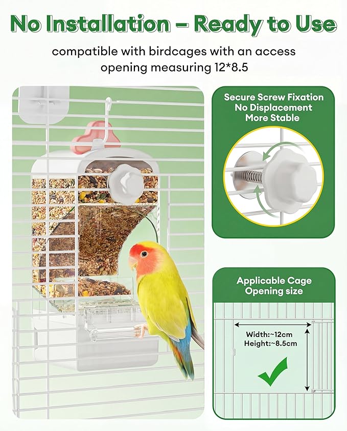 Bucatstate Automatic Bird Feeder Self Cleaning Large Capacity No Installation Required with Waste Drawer for Parrots Budgies Cockatiels Canaries and Small Birds (White)