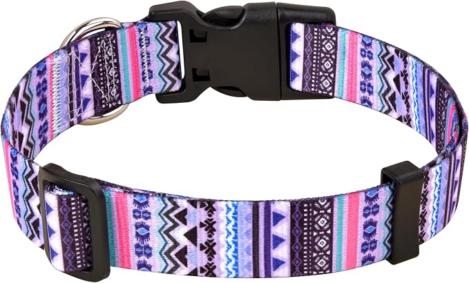 MarukoPet Dog Collar, Adjustable for Small Medium Large Dogs Puppy, Cute Design with Bohemia Floral Tribal Geometric Patterns Boys Girls Dog Collar(Purple Bohemia-XS)