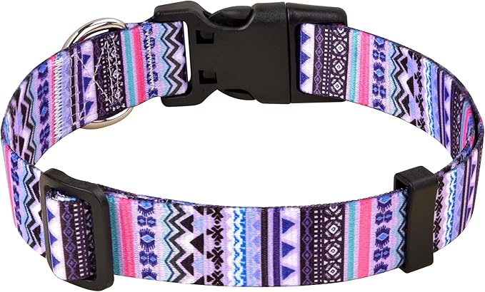 MarukoPet Dog Collar and Leash Set, Adjustable for Small Medium Large Dogs Puppy, Cute Design with Bohemia Floral Tribal Geometric Patterns Boys Girls Dog Collar(Purple Bohemia Set,L)