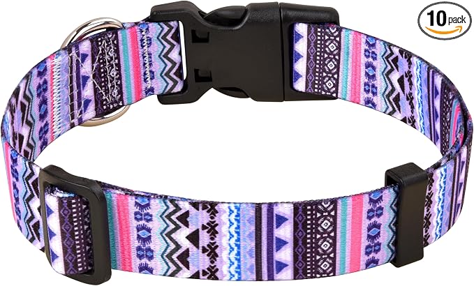 MarukoPet Dog Collar, Adjustable for Small Medium Large Dogs Puppy, Cute Design with Bohemia Floral Tribal Geometric Patterns Boys Girls Dog Collar(Purple Bohemia-M)