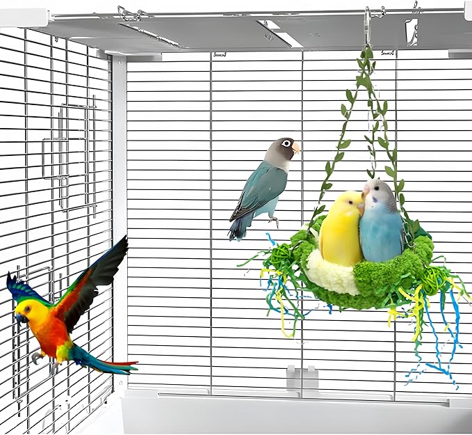 Bird Nest for Cage Bird Breeding Bed Cockatiel Snuggle Nest Parakeet Swing Bed Bird Hanging Hammock Parrot Sleeping Hut for Conure, Budgie, Lovebird, Finch, Small Pets-Green, Large Size