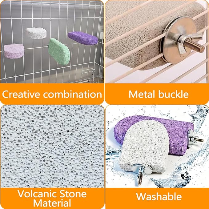 4 PCS Bird Beak Grinding Stone,Bird Perch Stands,Parrot Calcium Perch Platform,Parakeet Pumice Lava Beak Grinding Block Claws Trimmer Climbing Chewing Toys for Budgie Cockatiel Conure Lovebird