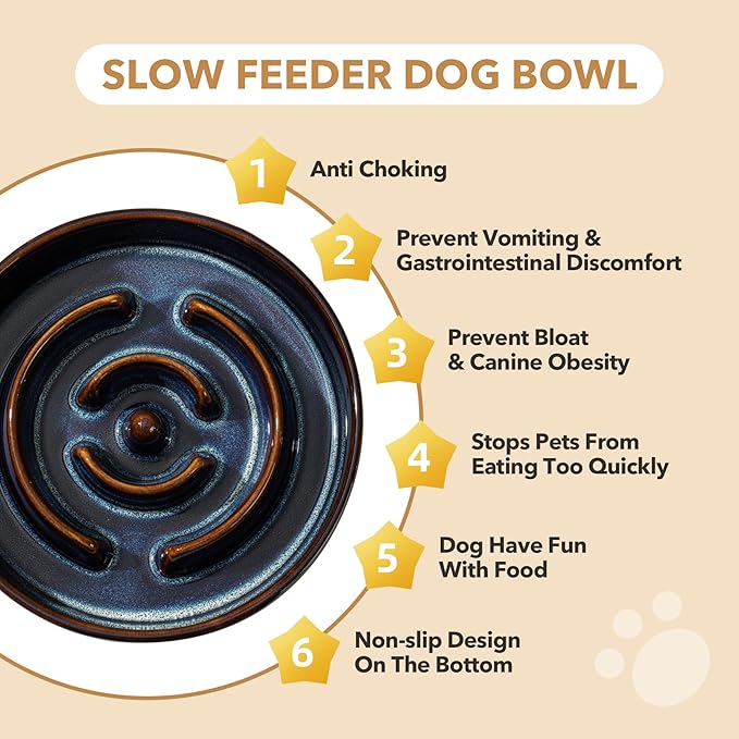 Havniva Slow Feeder Dog Bowls, 1.2 Cups Ceramic Dog Food Bowls 7.3 inch Slow Feeder for Small Dogs Puzzle Bowls for Fast Eater, Pet Slow Feeding Dish Anti-Choking