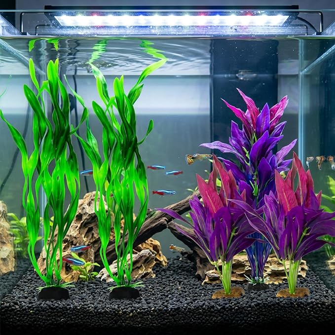 Silk Plants for Fish Tank, 6-Piece Silk Aquarium Plants Set for Betta Fish and Small Tanks, Realistic Resin-Based Aquarium Decorations with Low Maintenance Needs