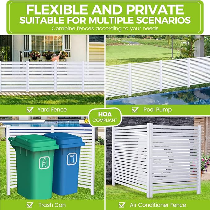 Modern White Vinyl Pool Equipment Enclosure Fence 36" W X 45" H 2 Panels with Metal Stake