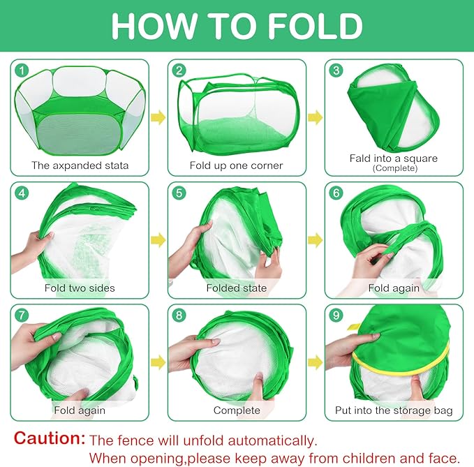 VitalCozy Hamster Playpen with Mat Small Animal Cage Tent Breathable Transparent Guinea Pig Playpen Waterproof Portable Yard Fence Mat Foldable Exercise Cage Outdoor Indoor (Green,Star)