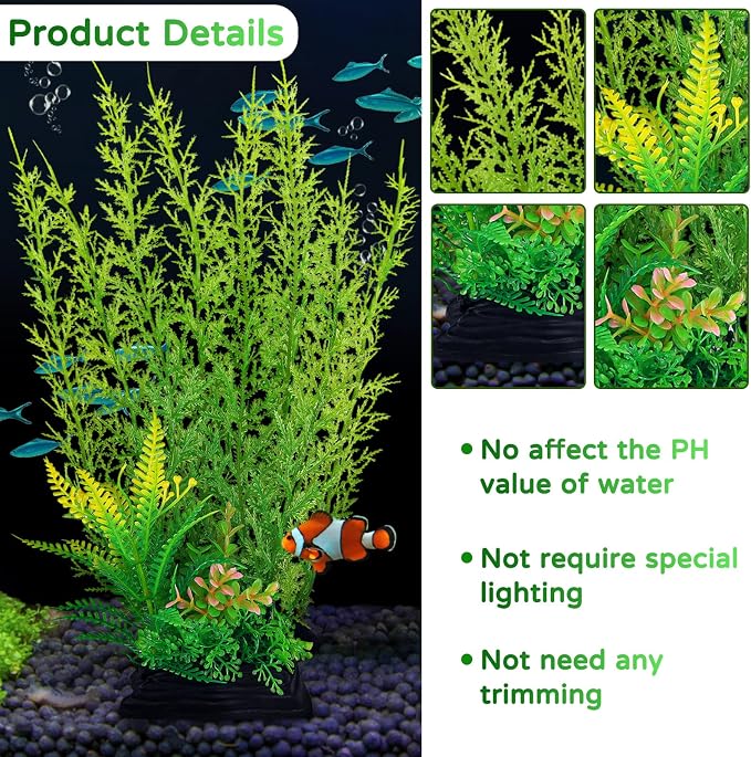 QUOZUO Fish Tank Accessories Large Plants, Green Fish Tank Decorations, Aquarium Decor Plastic Plants 3pcs