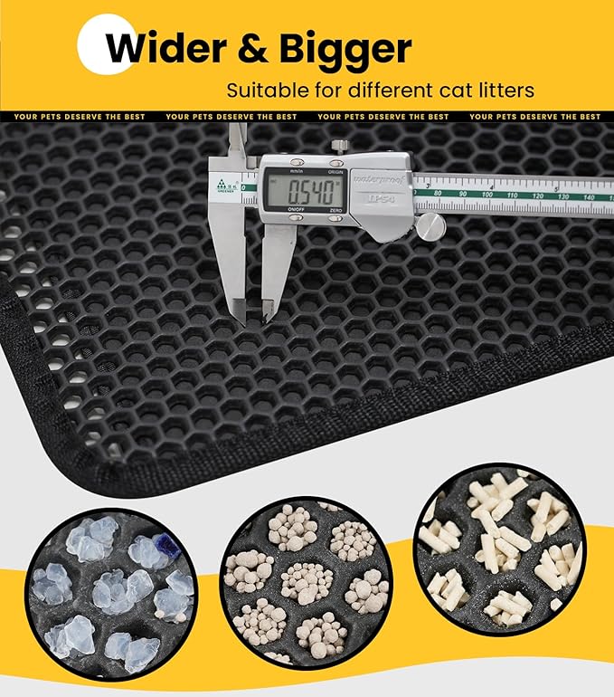Conlun Cat litter Mat 30"x22", Large Honeycomb Double Layer Waterproof Trapping Waste for Kitty Litter Box, Easy Cleaning Soft on Paws Cat Matt on Floor, Black