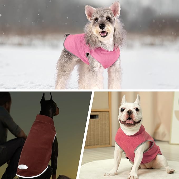 cyeollo 2 Pack Fleece Dog Sweater Vest Dog Sweatshirt Reflective Lightweight Doggie Clothes for Small Dogs Girl Pet Apparel, Pink & Fuschia M