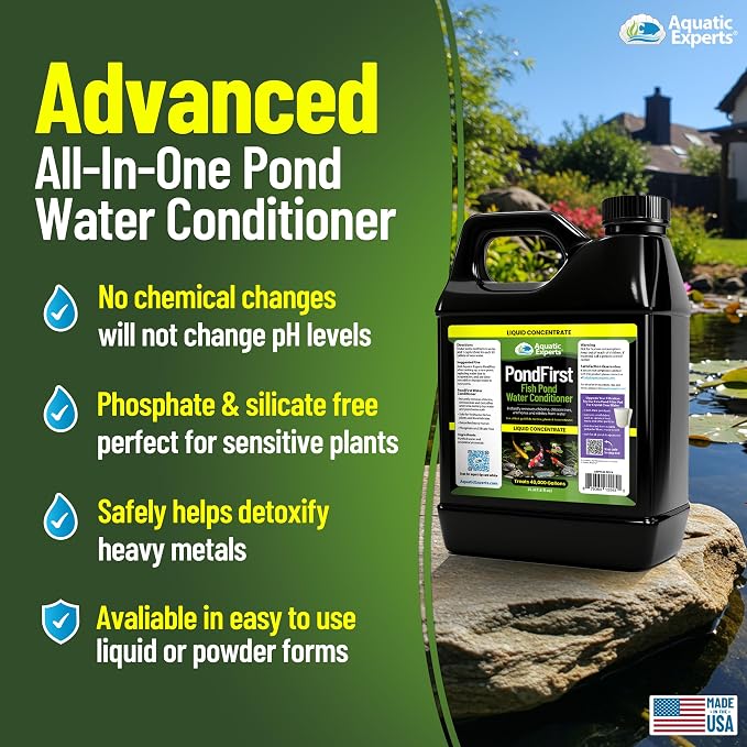 PondFirst Pond Water Conditioner - Concentrated Instant Dechlorinator for Fish Ponds, Makes Water Safe for Koi and Goldfish, Made in The USA, Aquatic Experts (Liquid - 2 Liters)