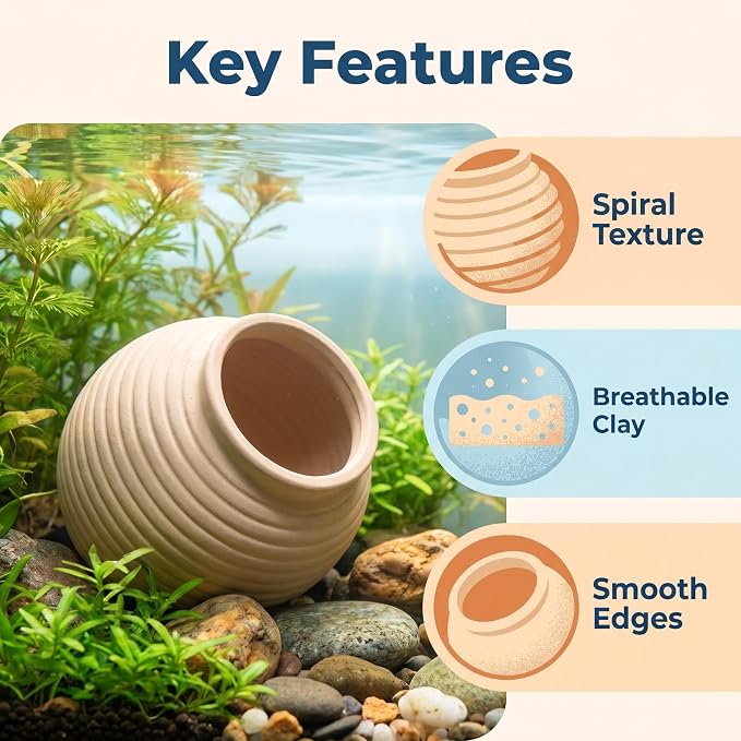 SpringSmart Aquarium Decor Rock Betta Fish Tank Decorations Ceramic Hideout Stone for Fish Shrimp Turtle Crab to Breed, Rest and Play, Small Fish Bowl Hiding Cave, Pot Shaped Betta Toys