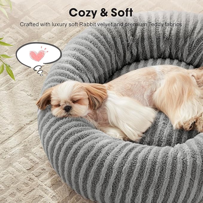 MIXJOY Dog Beds for Small Dogs, Washable Dog Bed with Removable Cover, Small Cat Bed for Indoor Cats, Calming Soft Dount Pet Beds with Anti Slip Bottom, Cute Puppy Beds, 23"x23"x8", Grey