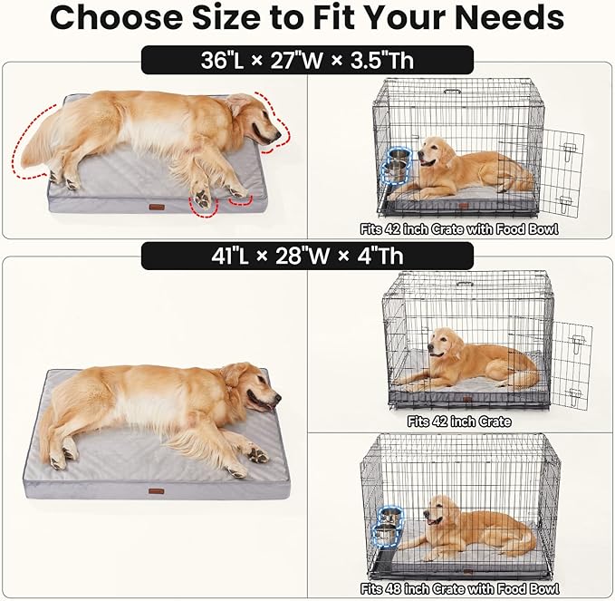 OhGeni Orthopedic Waterproof Dog Bed for Extra Large Dogs, Machine-Washable Removable Cover in Easy-Clean Fabric, High Density Foam & Easy-Carry Handle, Suitable for Crate, 41 inch (Gray)