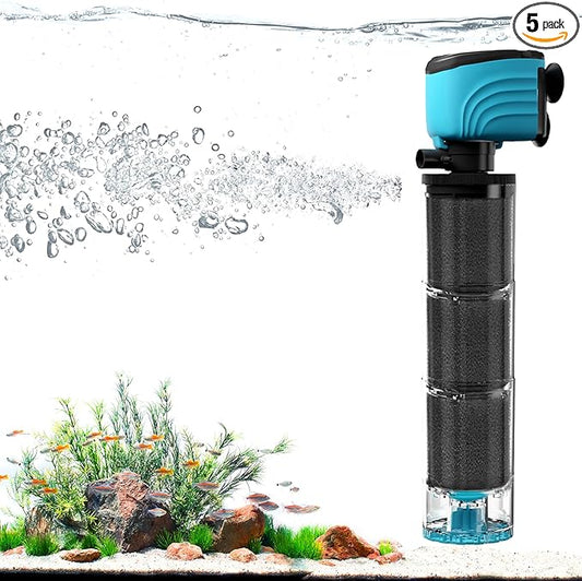 Submersible Aquarium Filter, Upgraded 100-300 Gallon Fish Tank Filter with Fish Guard, Internal Whisper Pump for Turtle Tank, Debris Tray, Check Valve, Fresh/Saltwater, 15-Inch