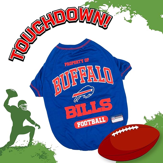NFL Buffalo Bills Dog T-Shirt for Pets, Size Small. Officially Licensed Pet Shirt with Team Logo, Soft Stretchable Comfort Fit Apparel for Dogs & Cats