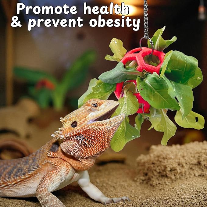 Bearded Dragon Reptile Hammock Enrichment Cage Accessories, Bearded Dragon Feeder Ball and Breathable Mesh Hammock, Lizard Hammocks Lounger Bed Rest and Feed Toy, Reptile Tank Accessories (Red)