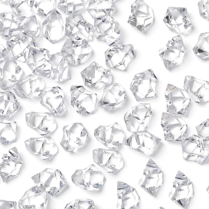 DOMESTAR Clear Fake Ice Rocks, 150 PCS Acrylic Crystal for Vase Fillers | Fake Diamonds for Table Centerpieces Wedding Party, Fish Tanks Decor Table Scatter DIY Craft Supplies Food Display