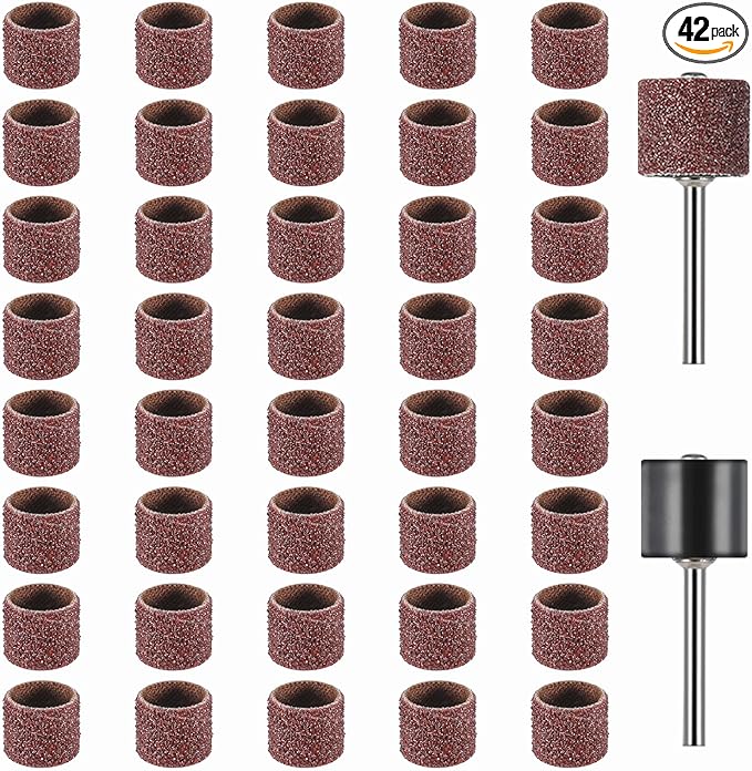 Dimeho 42 Pcs Pet Nail Grinder Replacement Kit with Grit Sanding Bands Pet Dog Nail Smoother Sanding Drum Set Pet Claw Grooming Supplies for Dog Claw Care (80#/120#)