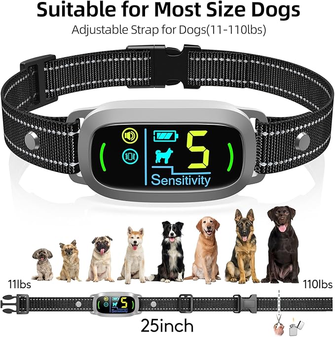 FAFAFROG Dog Bark Collar, Rechargeable Smart Collar, Anti Barking Training Collar with 5 Adjustable Sensitivity Beep Vibration, Bark Collar for Large Medium Small Dogs (Grey)