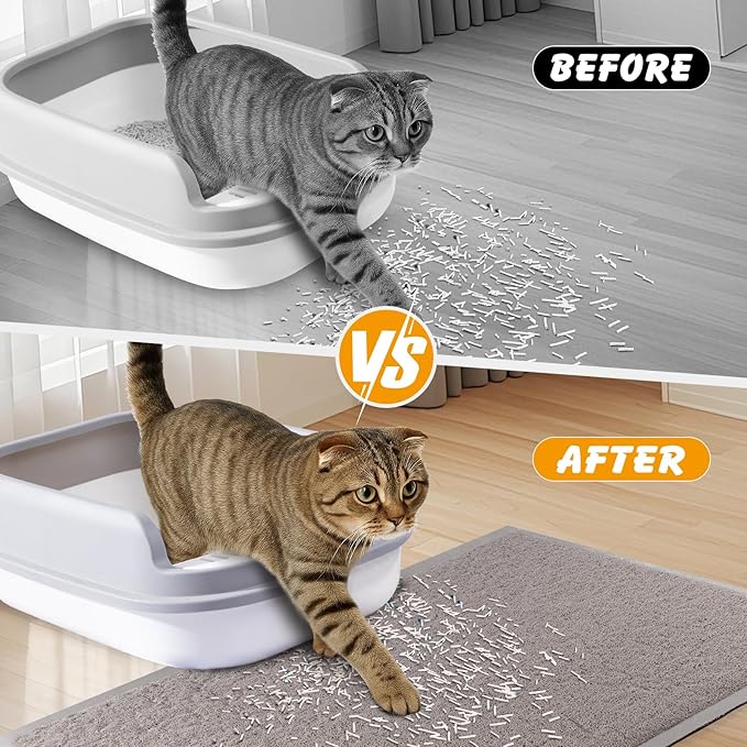 ondware Cat Litter Mat, 47x31.5 in Litters Box Mat Waterproof Non-Slip Easy to Clean Washable Trapping Mat for Kitty(Gray)