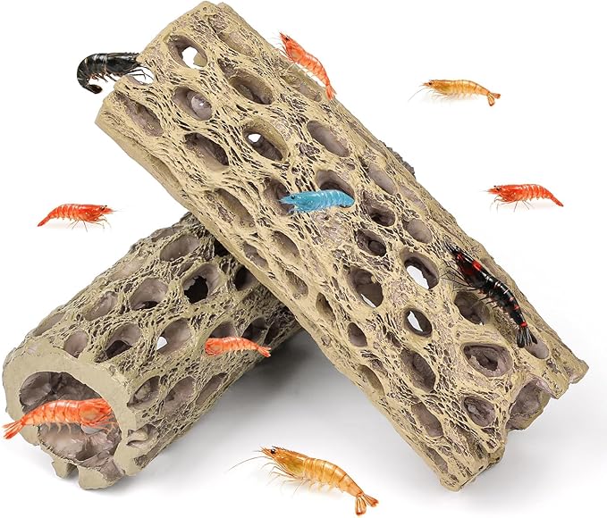Uniclife Shrimp Hides for Aquarium, Shrimp Cave, Realistic Resin Aquarium Hollow Cholla Wood Decorations, Shrimp Hideout Tank Accessories for Fish Tank Decor, Hiding & Resting,2pcs