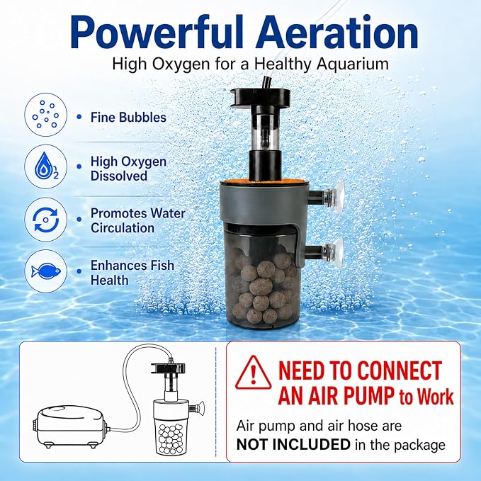 Aquarium Filter Air-Driven with Ceramic Balls, Medium | Fish Tank Sponge Filter for 15-40 Gal, Ultra Quiet Aeration & Water Circulation for Breeding Fry Betta Shrimp Tank
