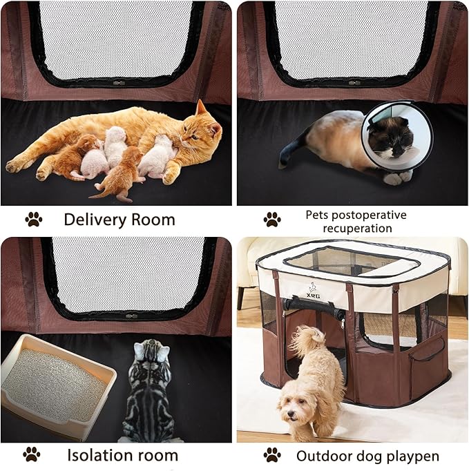 Portable Foldable Pet Playpen Collapsible Crates Kennel Playpen for Dog cat and Rabbit &Travel playpen Outdoor or Indoor (Medium（31.5" L x 23.6" W x 21.7" H）, Brown)