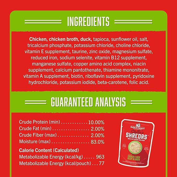 Stella & Chewy's Cage Free Chicken & Duck Shredrs - Premium Dog Food Pouches - Perfect For Picky Eaters- 24 Pack, 2.8oz Each