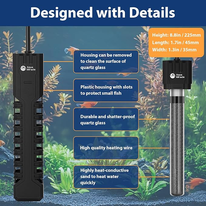 AquaMiracle Submersible Aquarium Heater with LED Digital Temp Display, Fish Tank Heater with Dry-Run & Over-Temp Protection, for Freshwater Saltwater Aquariums(300W/40-75Gal)
