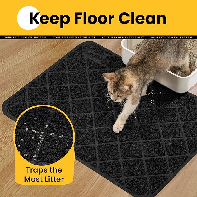 Conlun Cat Litter Mat Litter Trapping Mat, Black Premium Durable PVC Grid Mesh with Scatter Control, Non-slip, Less Waste Cat Litter Box Mat, Soft on Kitty’s Paws, Urine Waterproof 47" x 35"