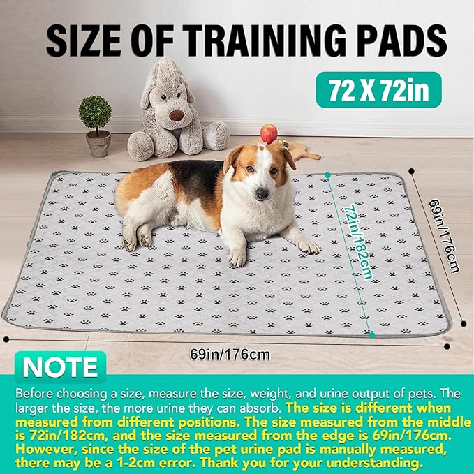 FURWEY 2 Pack Extra Large 72"X72" Washable Pee Pads for Dogs Super Absorbent Dog Training Pads Non-Slip Waterproof Pet Training Pads Mats Whelping Pads for Dogs Cats Puppy