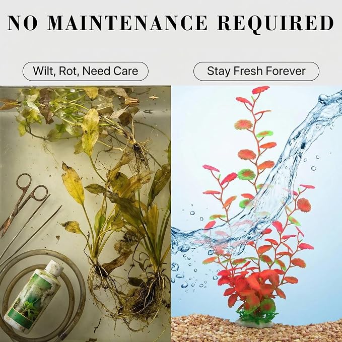 Aquarium Artificial Plants 2 Pack – Tall Realistic Fish Tank Plants Decor with Stable Base, Safe Soft Leaves for Betta, Guppy, Shrimp & Tropical Fish, Natural Aquascape Decoration for Aquarium