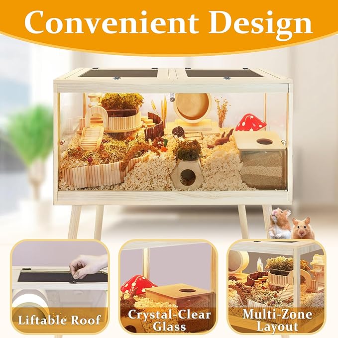 PROLEE Hamster Cage Chewproof, Mice and Rat Habitat with Transparent Sides, Hamster Cage with Openable Mesh Top, Solid Built with Lock Design and Leg Stand, 24" Long
